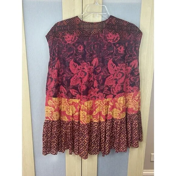 Free People Gotta Have You Tunic S Oversized Patchwork Top Red Boho Peasant - Picture 5 of 6